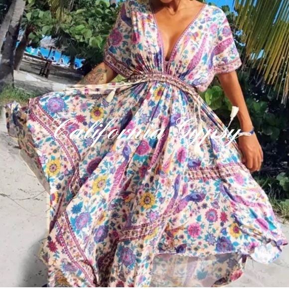 Boho Floral LoveBird Gypsy Print Maxi Long Dress - Picture 8 of 10